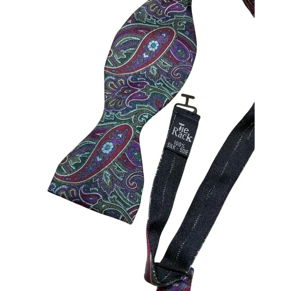Tie Rack Mens Silk Bow Tie Purple Green Paisley Self Tie Formal Wedding‎ Tie